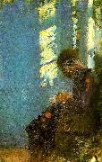 Anna Ancher interiorior med syennde kvinde, ca painting